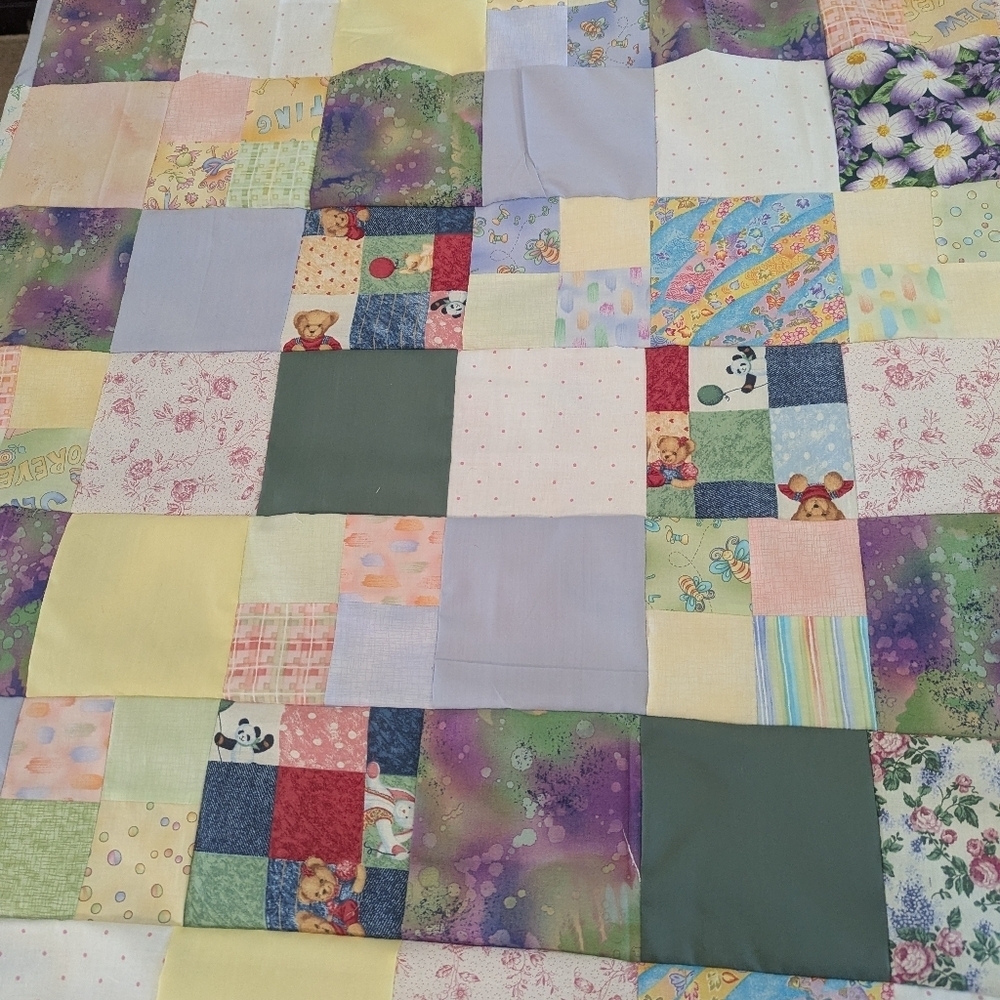 Soft Fleece Unicorns Green and Purple Patchwork Quilt with Classic Design